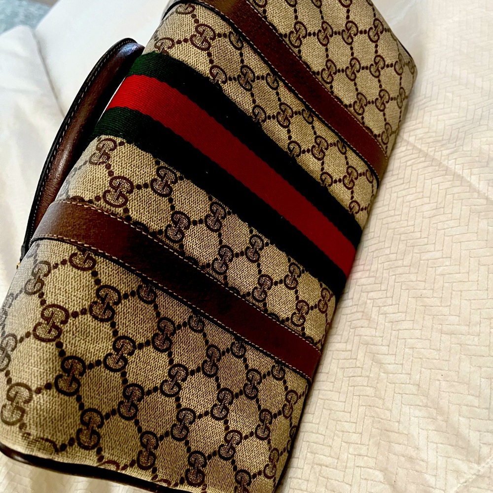Gucci Boston Brown color Green & Red Web GG monogram Bag - Picture 6 of 9